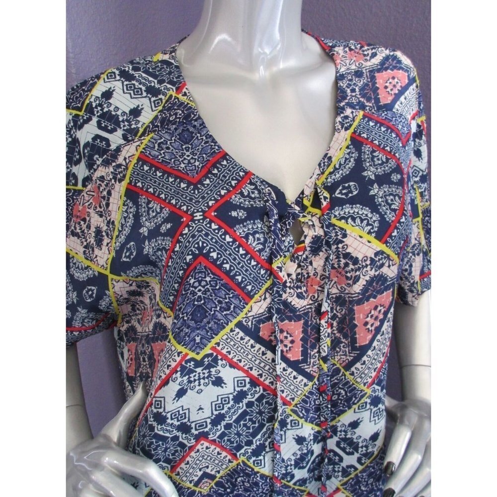 NWT Gypsy05 Bima Printed Silk Lace Front Dolman Sleeve Shift Mini Dress XS $242 - Picture 2 of 9